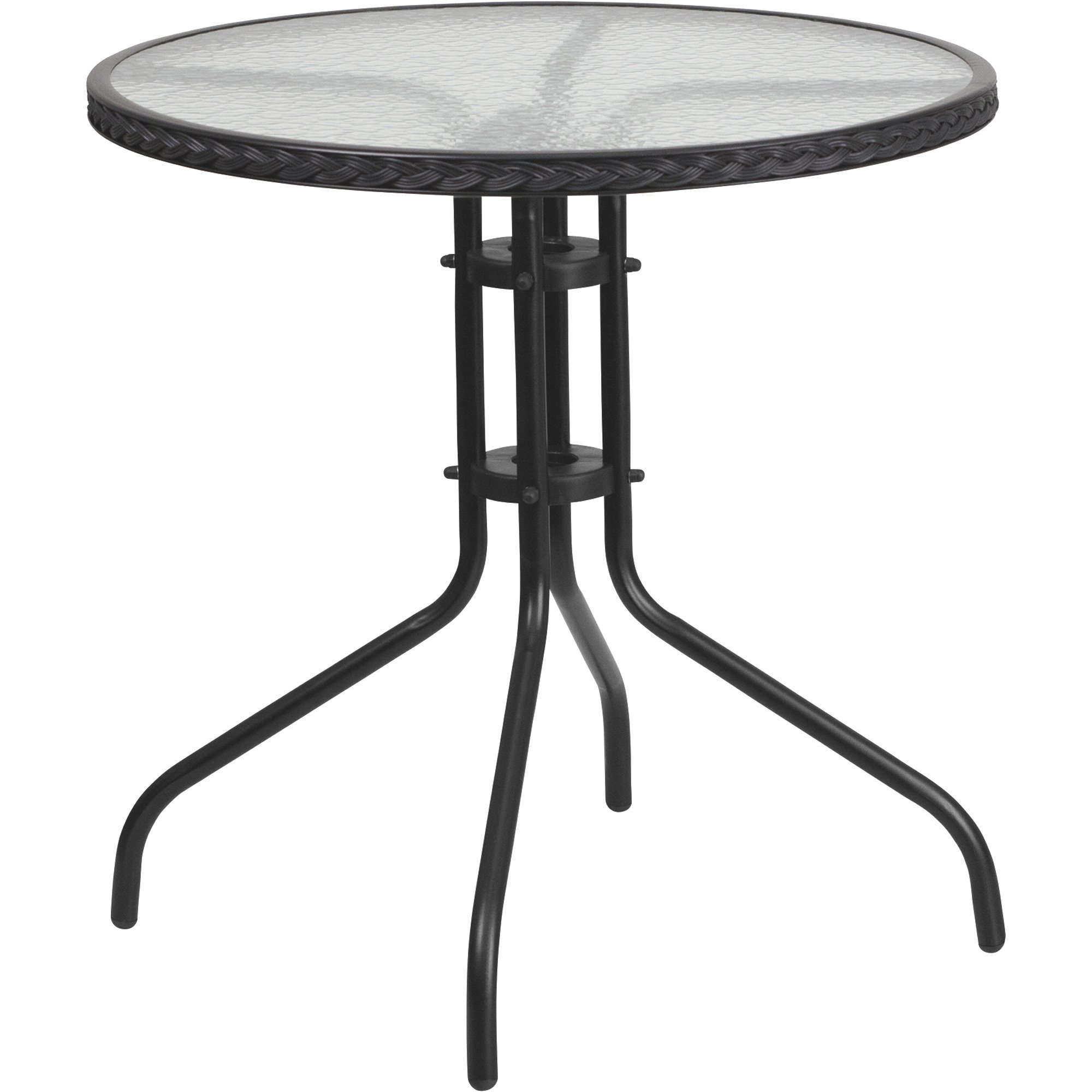 Flash Furniture 28in. Round Glass/Rattan Table